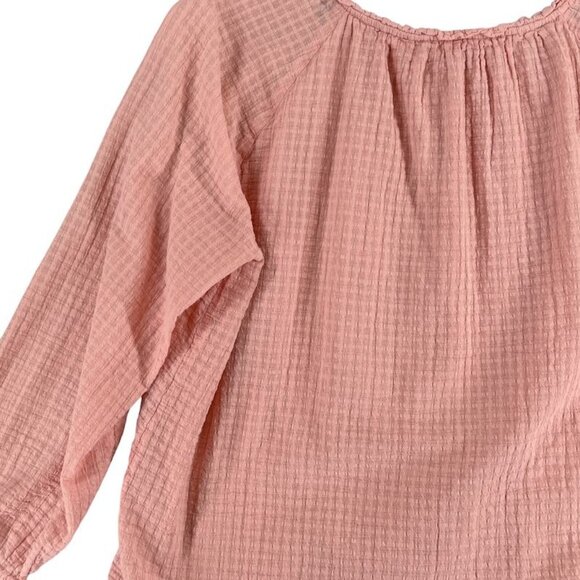 Lauren Conrad Womens Top XL Soft Peach Textured Long Sleeve Boho Peasant Style - Picture 9 of 10